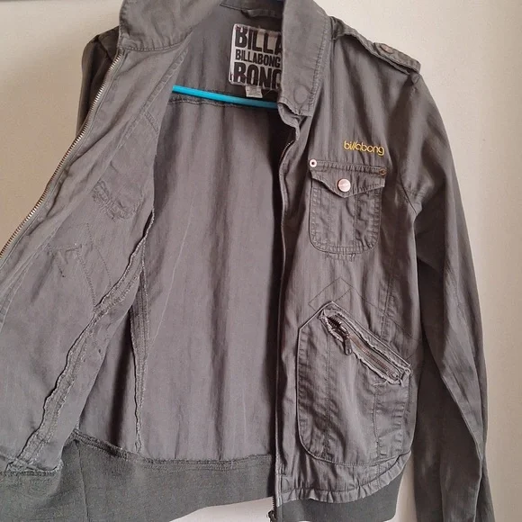 Billabong Olive Green Military Utility Jacket Full Zip Cargo Pockets Medium - Picture 12 of 13